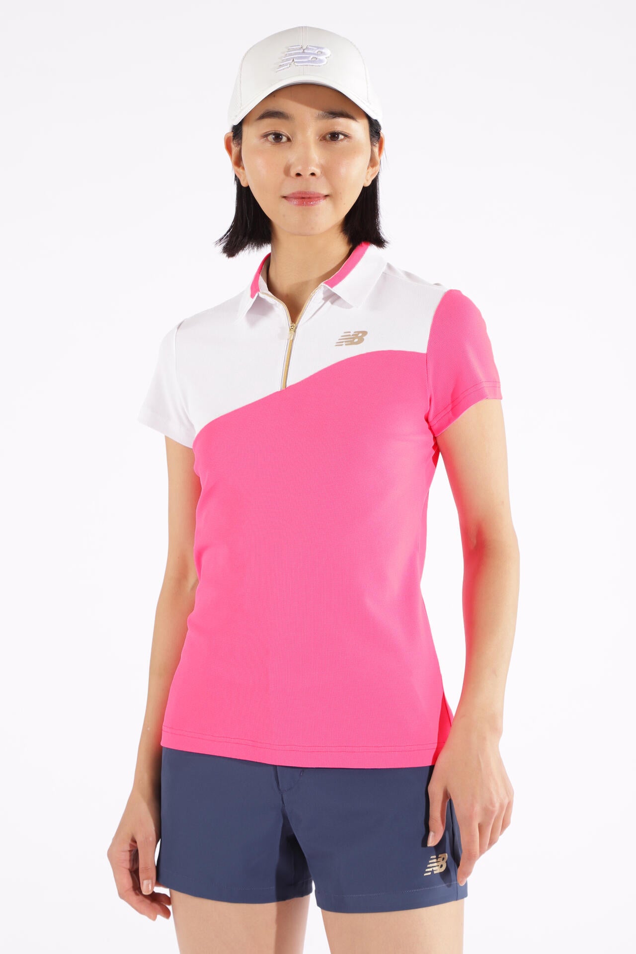 マイクロチェック柄 ハーフジップ カラーシャツ (WOMENS WORLD)
