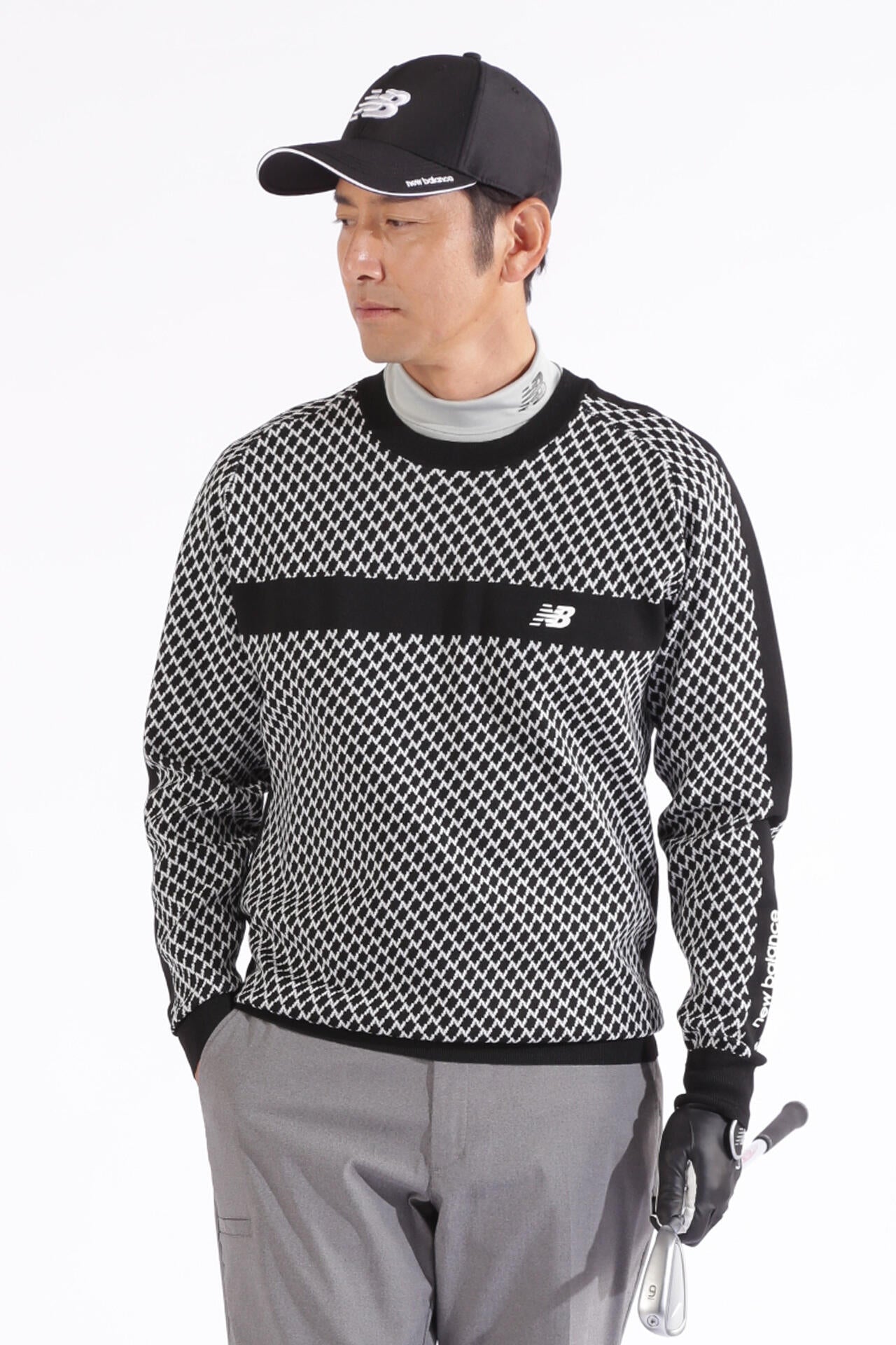 Nチェック柄 クルーネック ニット プルオーバー (MENS WORLD)