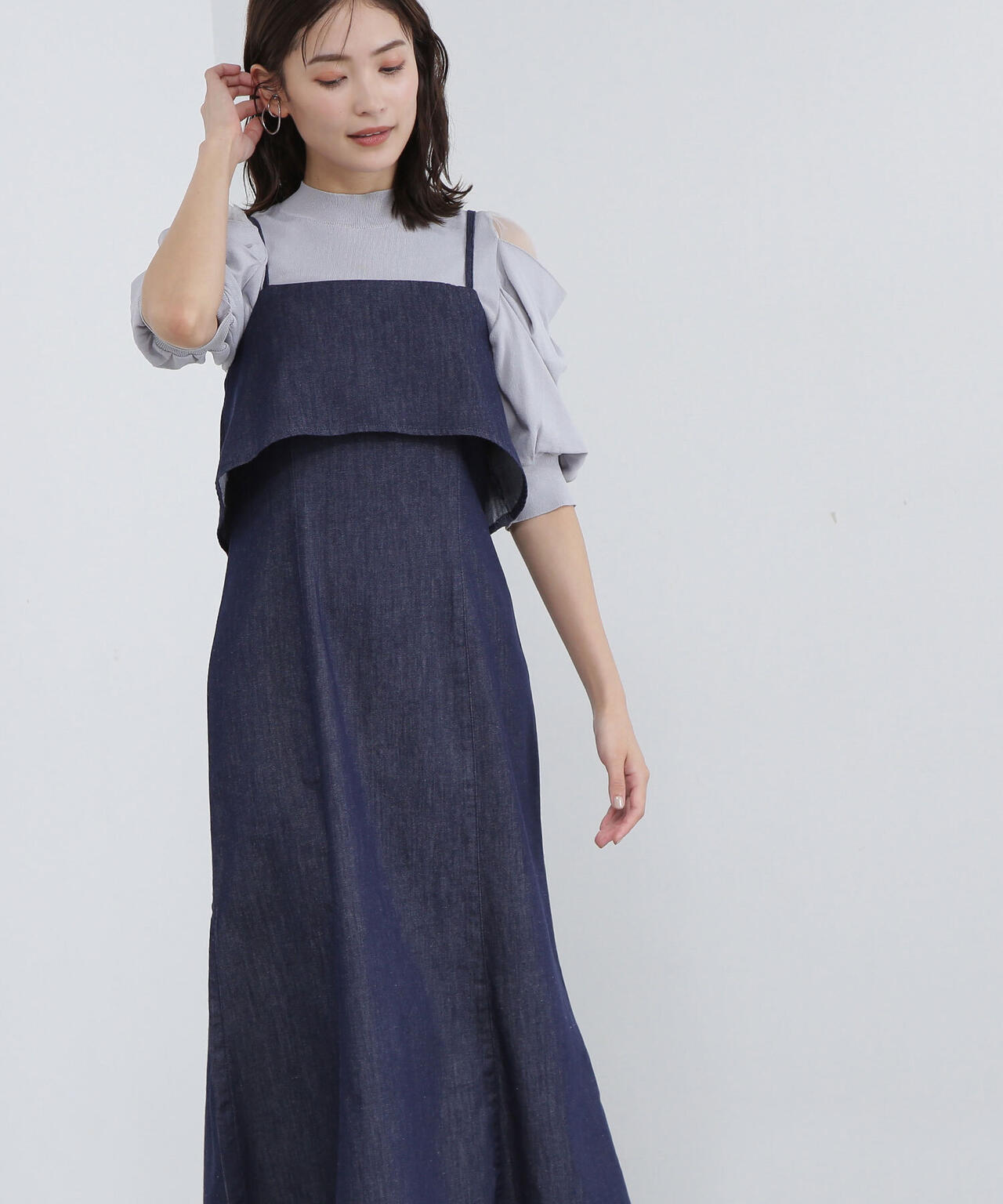 デニムライクバックリボンキャミワンピース*