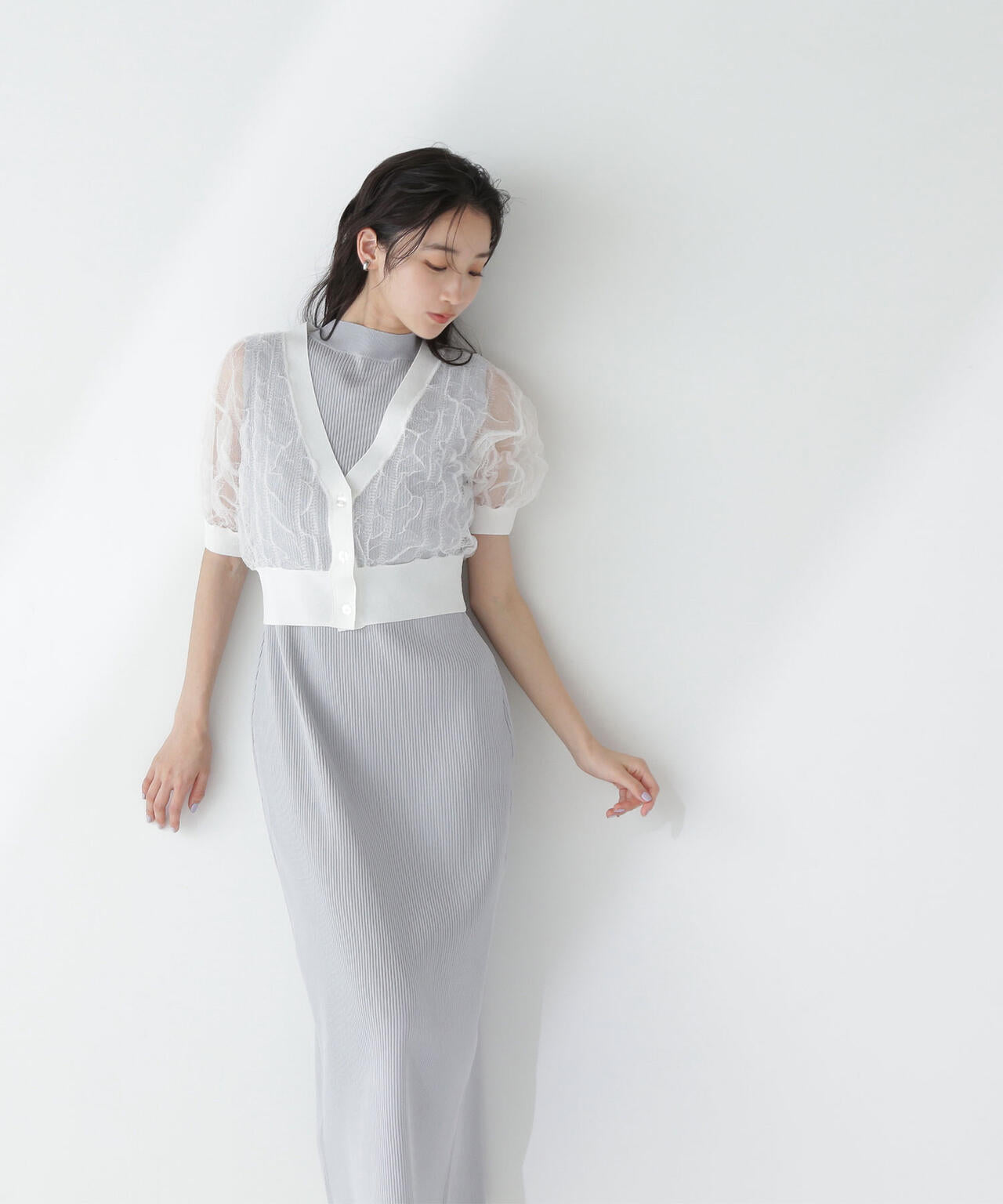 シャーリングシアーカーデセットワンピース*