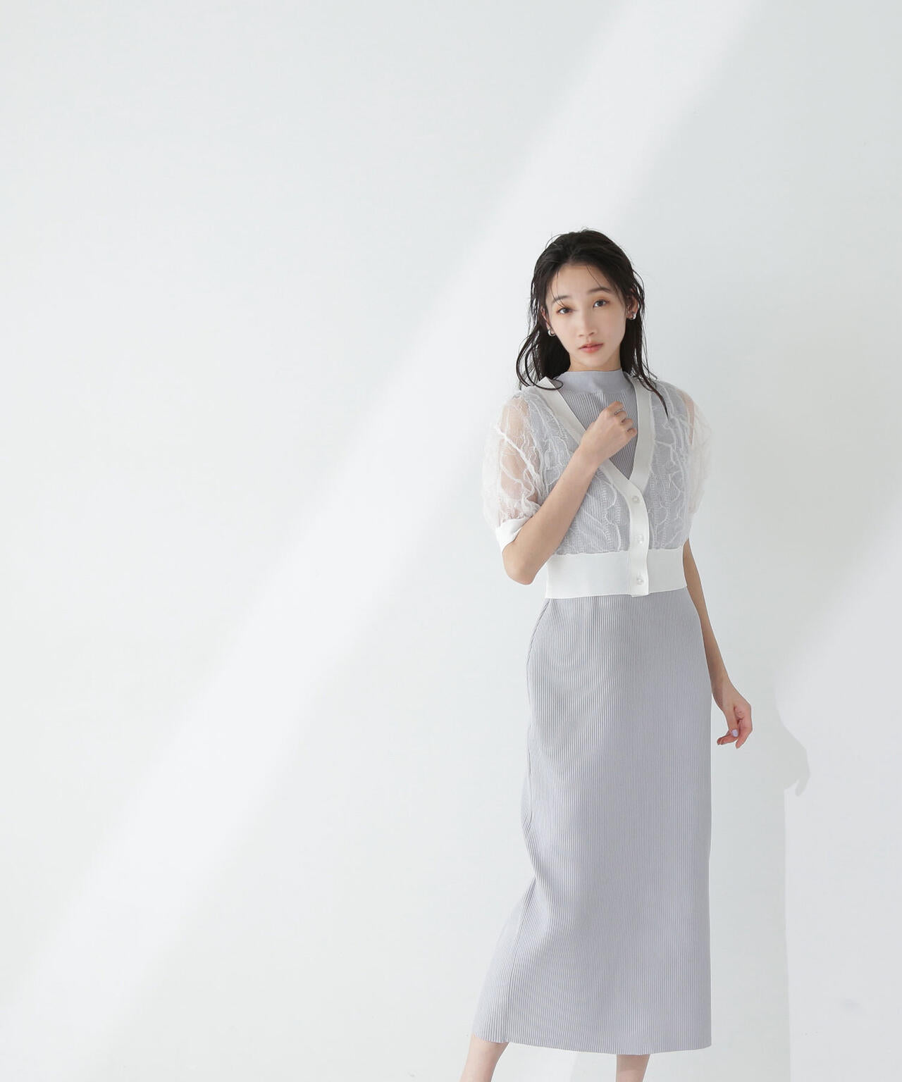 シャーリングシアーカーデセットワンピース*