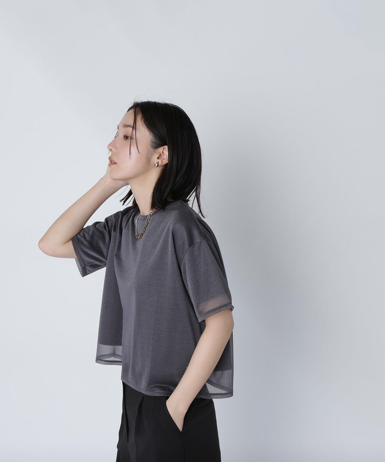 グロッシーシアーレイヤードTシャツ*