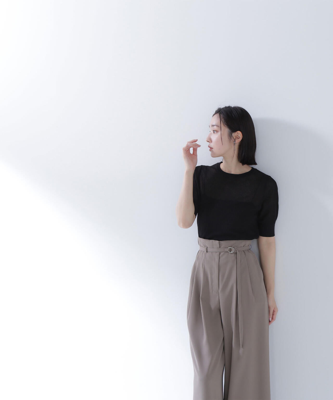 クルーネックシアーリブニット*