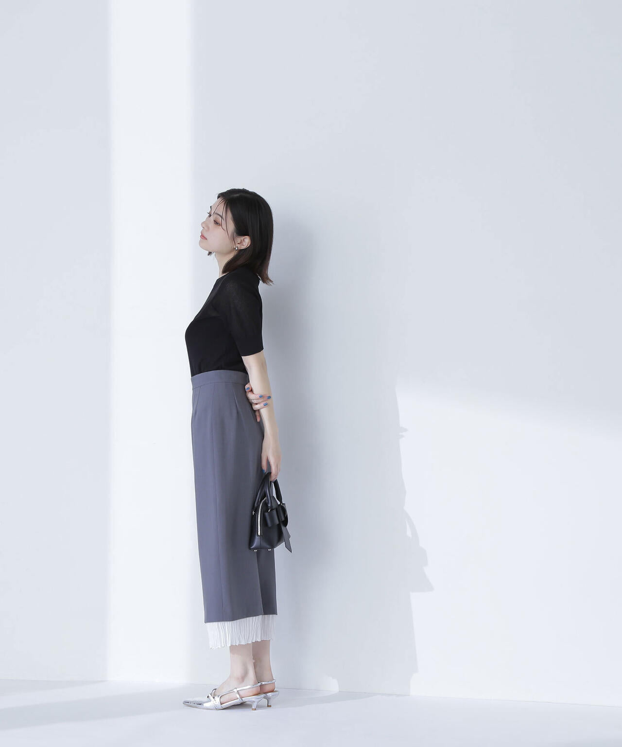 クルーネックシアーリブニット*