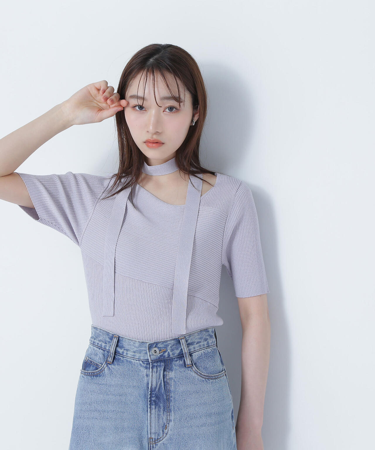 タイ付アシメネックニット*
