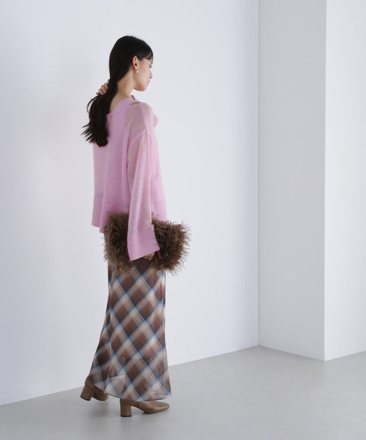 【THINK NATURAL】シアーチェックナロースカート