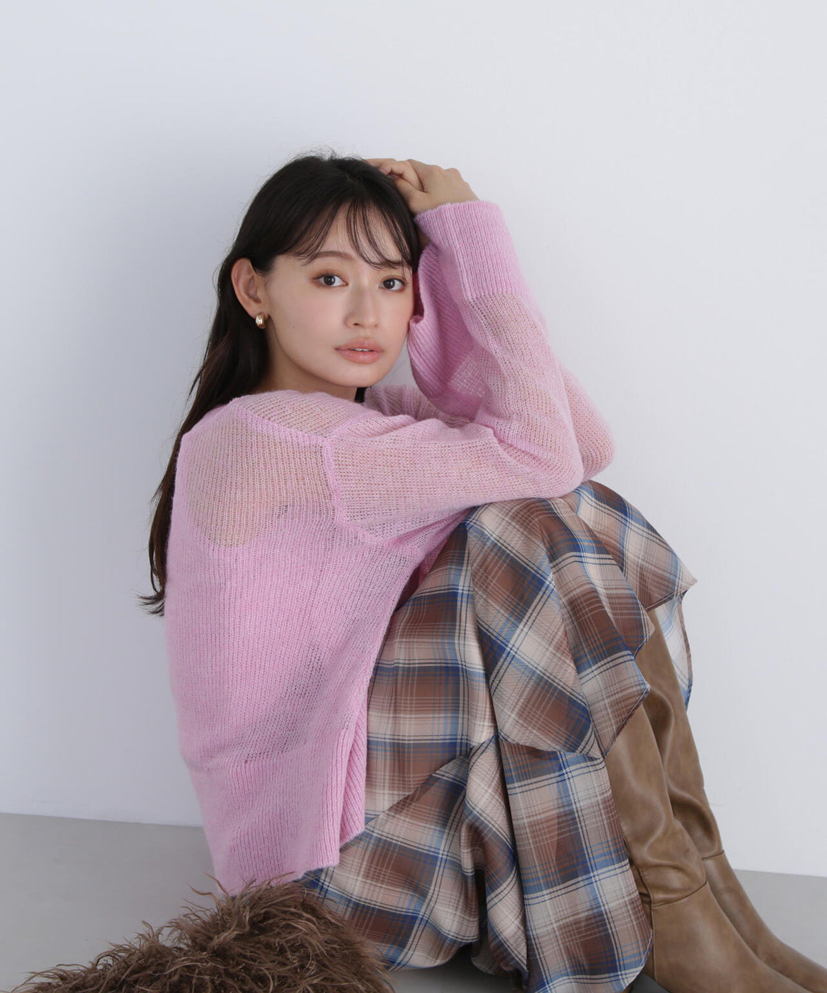 【THINK NATURAL】シアーチェックナロースカート
