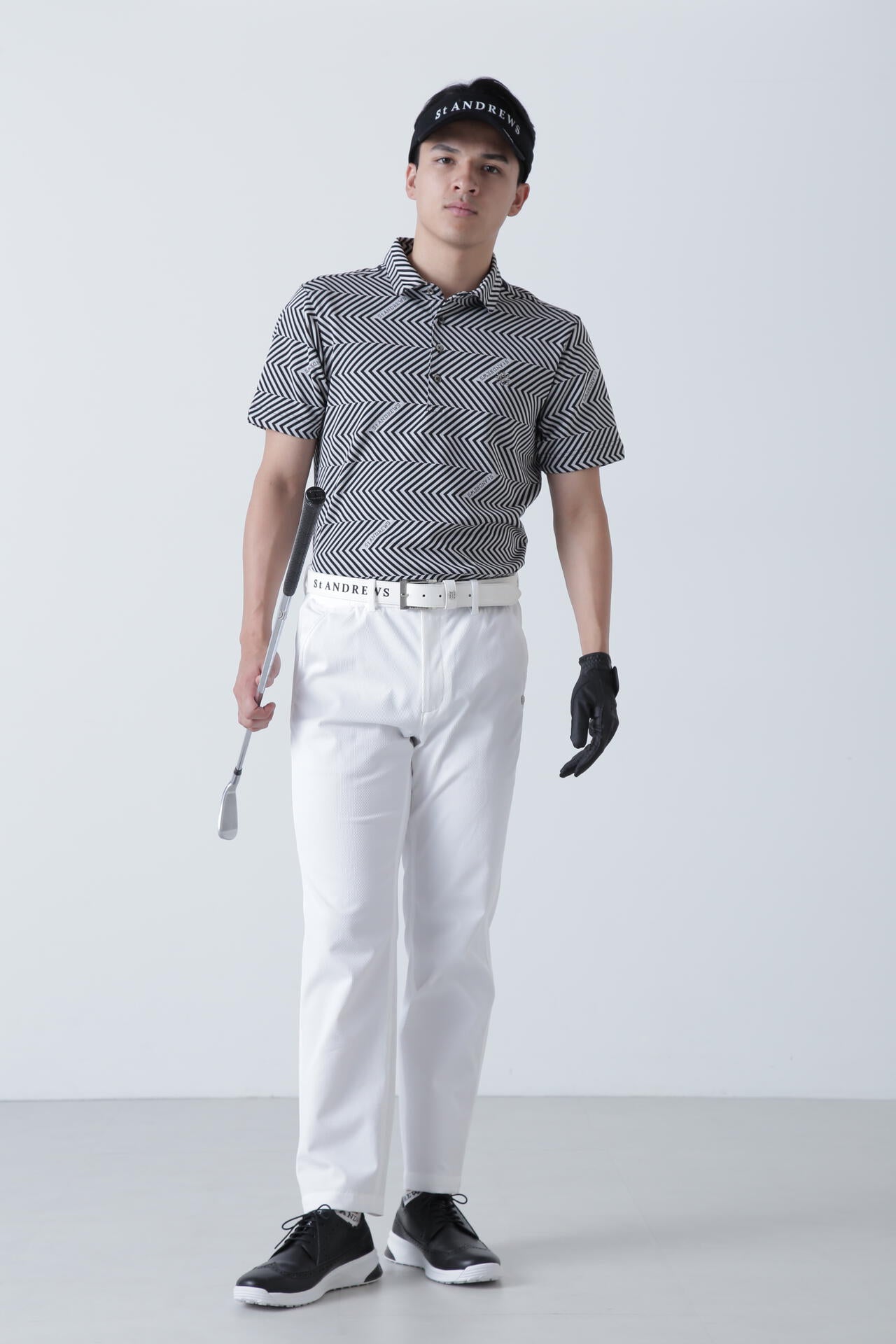 ジグザグ柄ジャガード半袖ポロシャツ (MENS)
