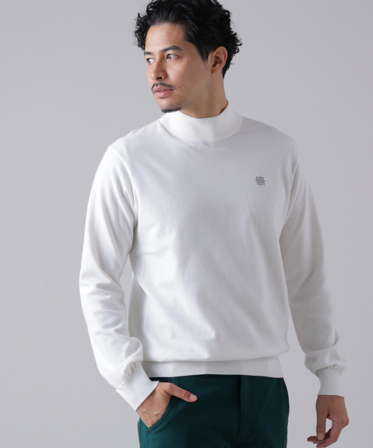 カシミヤタッチ天竺モックネックニットプルオーバー (MENS)
