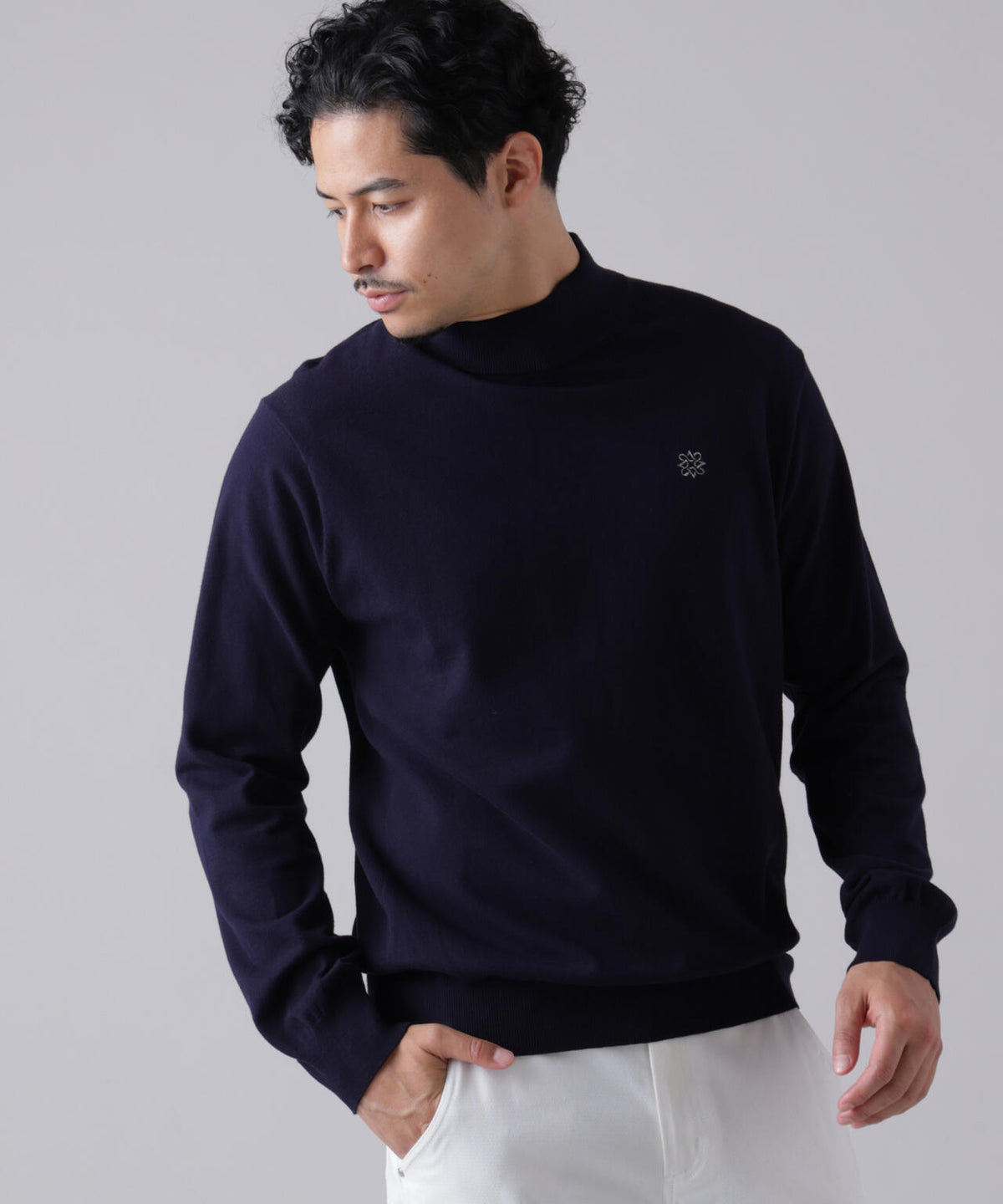 カシミヤタッチ天竺モックネックニットプルオーバー (MENS)
