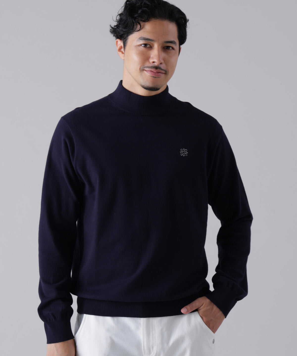 カシミヤタッチ天竺モックネックニットプルオーバー (MENS)