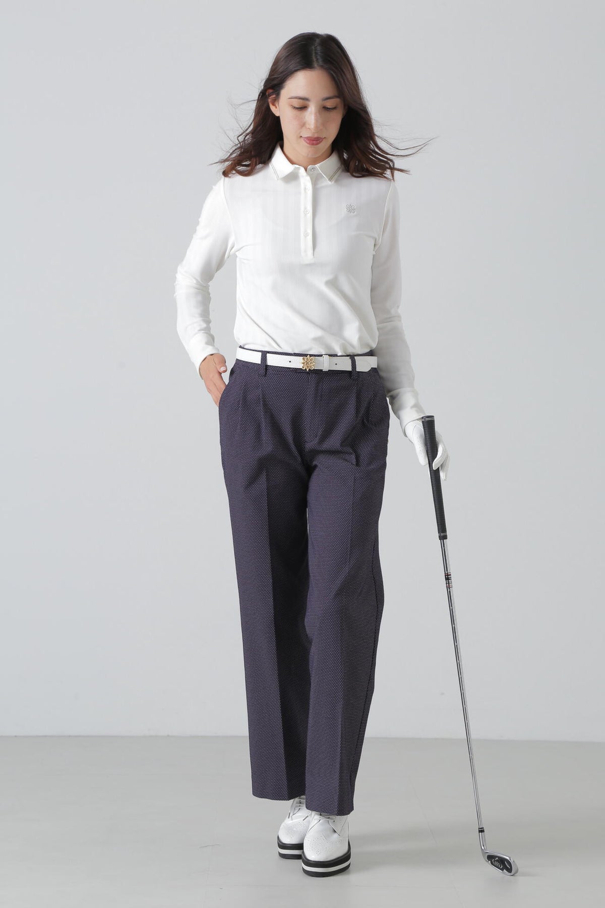 ストライプヘリンボン長袖シャツ (WOMENS)