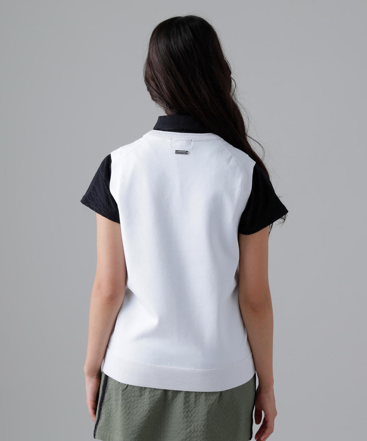 14G天竺×ケーブル Vネックニットベスト (WOMENS)