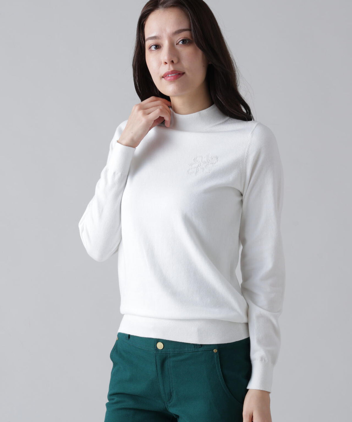 カシミヤタッチ天竺モックネックニットプルオーバー (WOMENS)