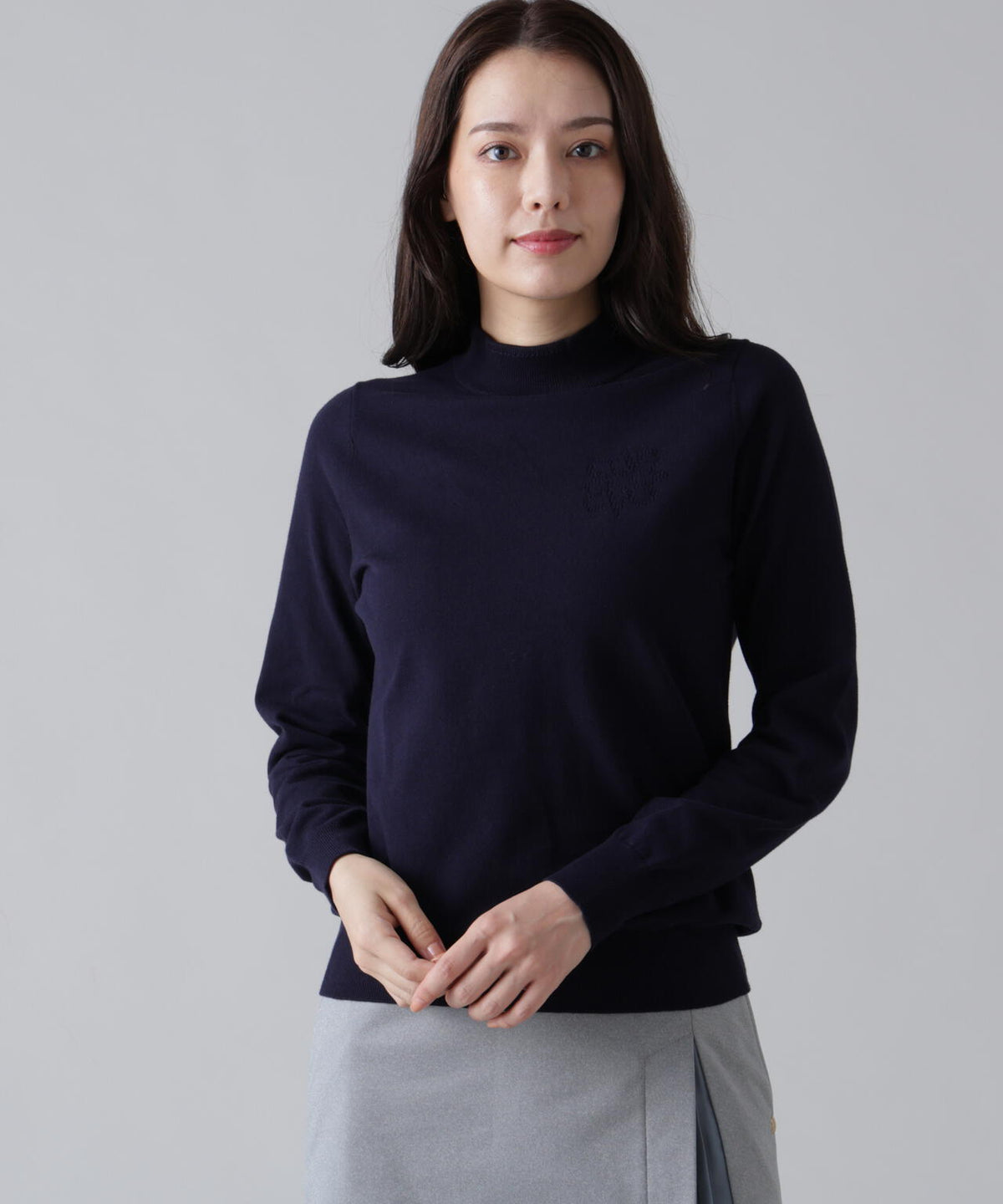 カシミヤタッチ天竺モックネックニットプルオーバー (WOMENS)