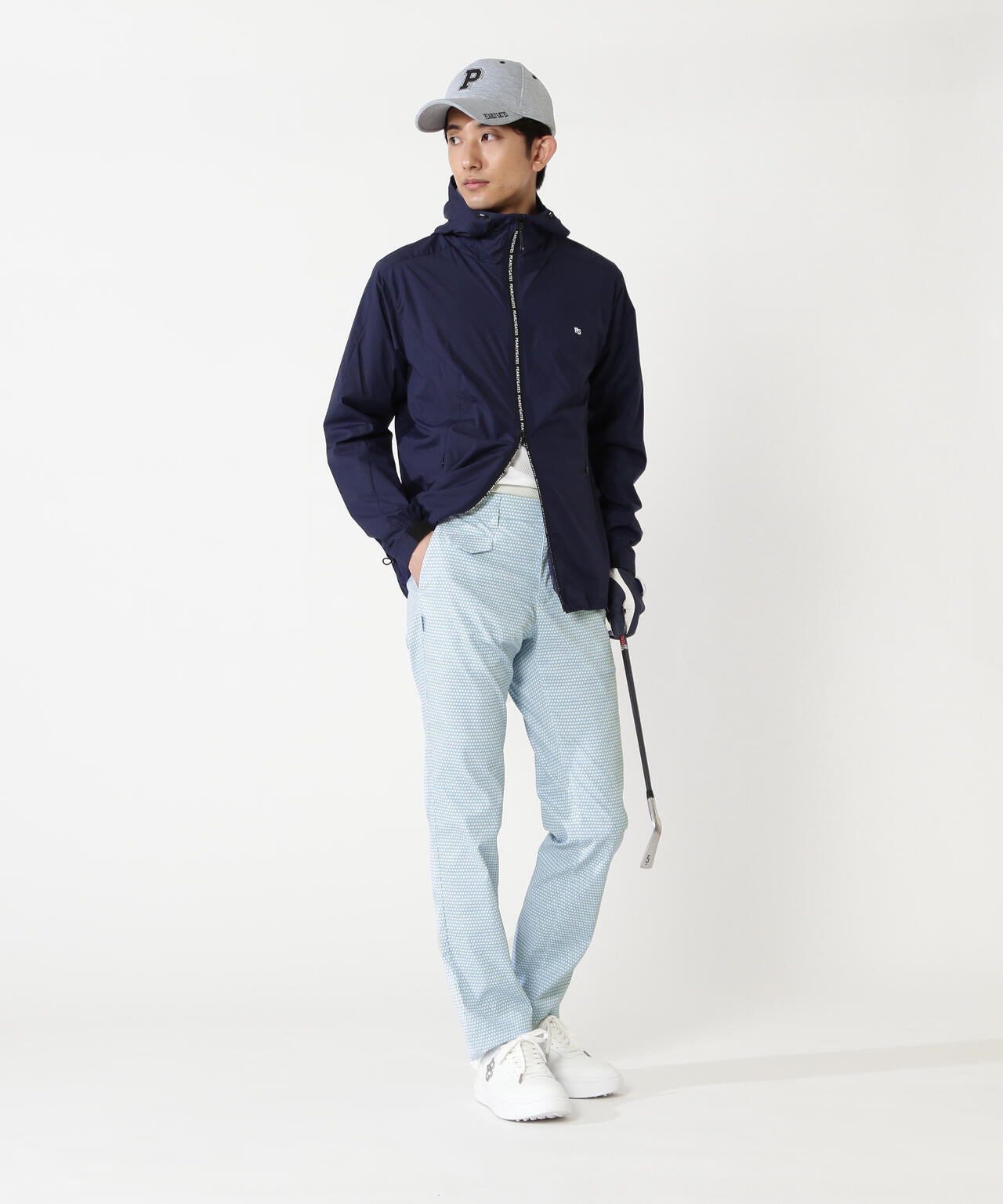 リンゴ小紋柄Peストレッチヘリンボーンパンツ