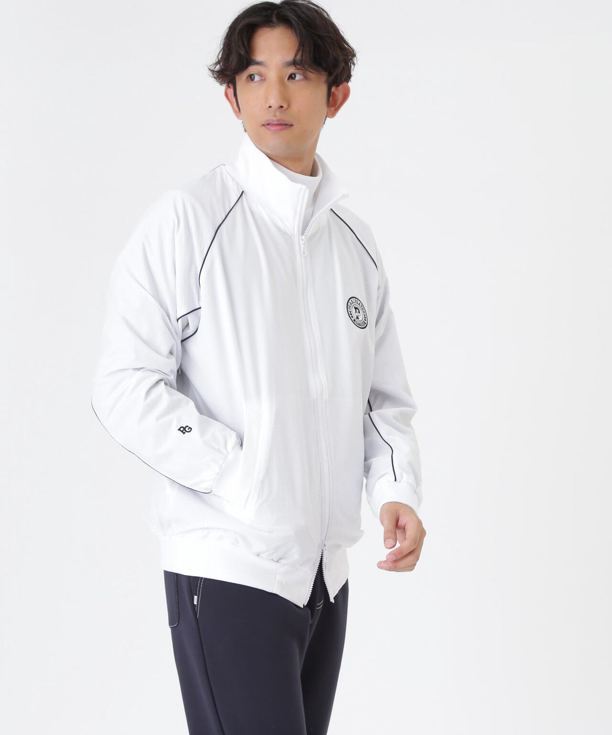 Peメカニカルストレッチ手裏剣ジャガードスタンドジップブルゾン (MENS)