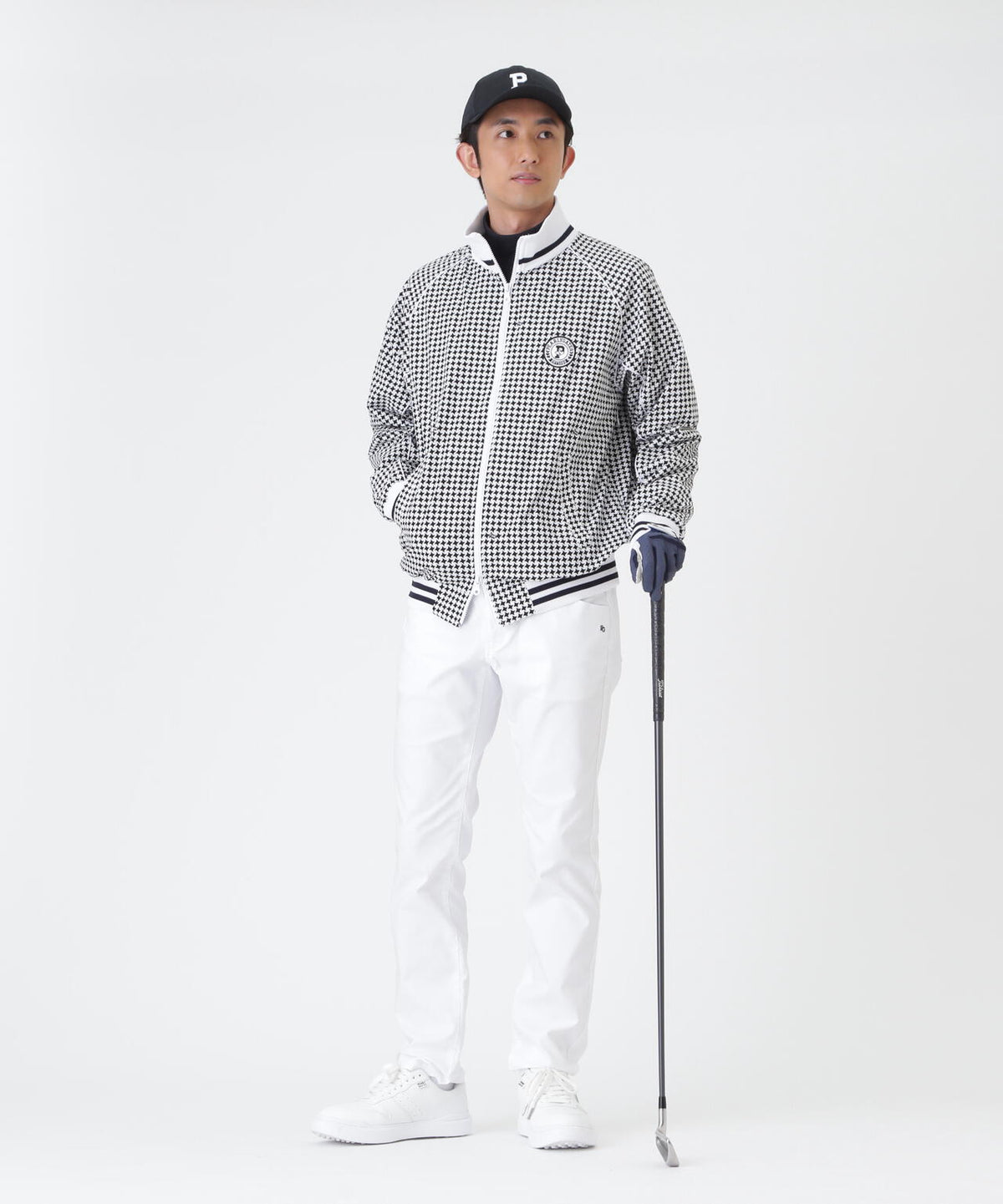 Peメカニカルストレッチ手裏剣ジャガードスタンドジップブルゾン <手裏剣千鳥柄> (MENS)