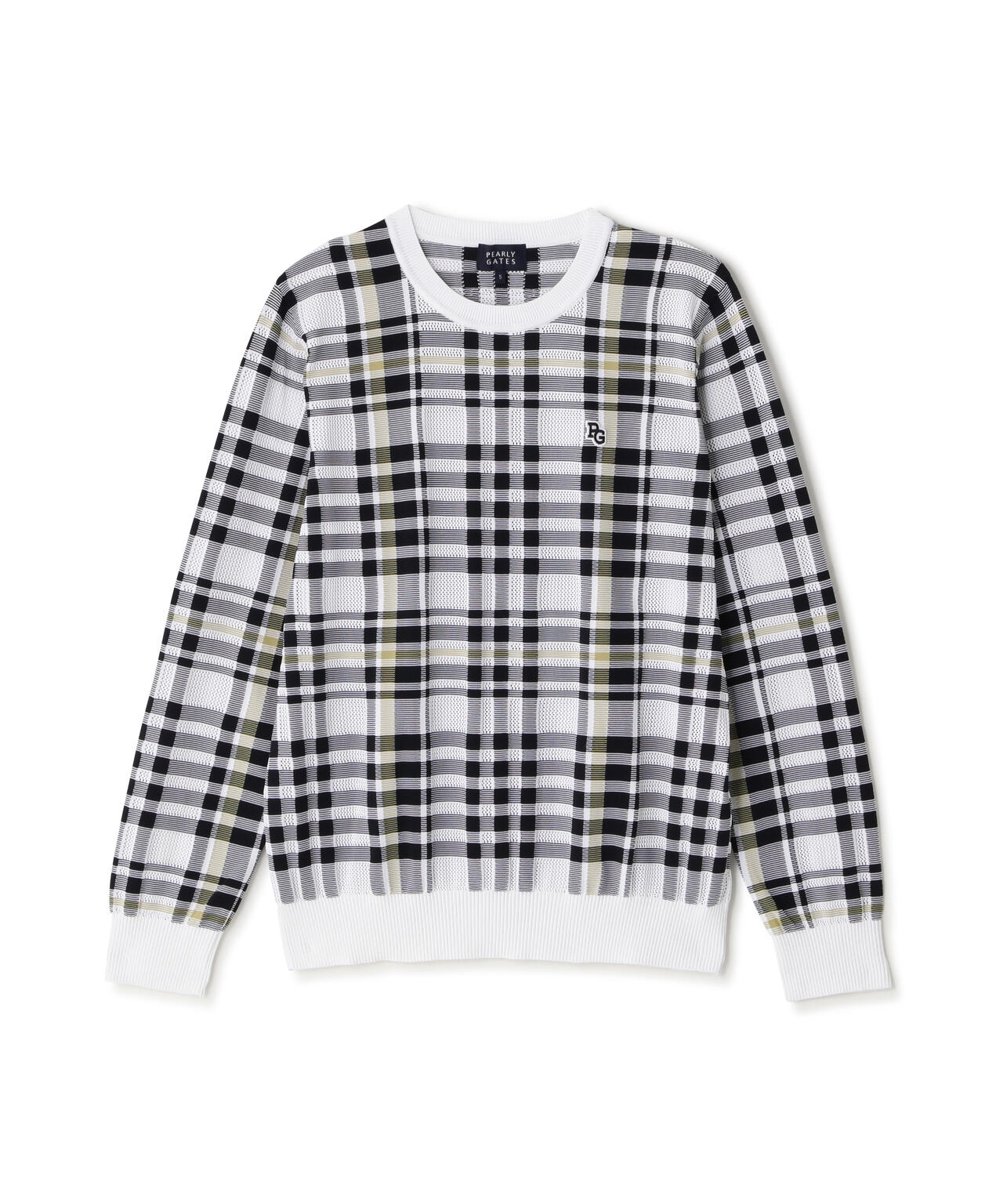 14Gメッシュクルーネックニットプルオーバー <チェック柄> (MENS)