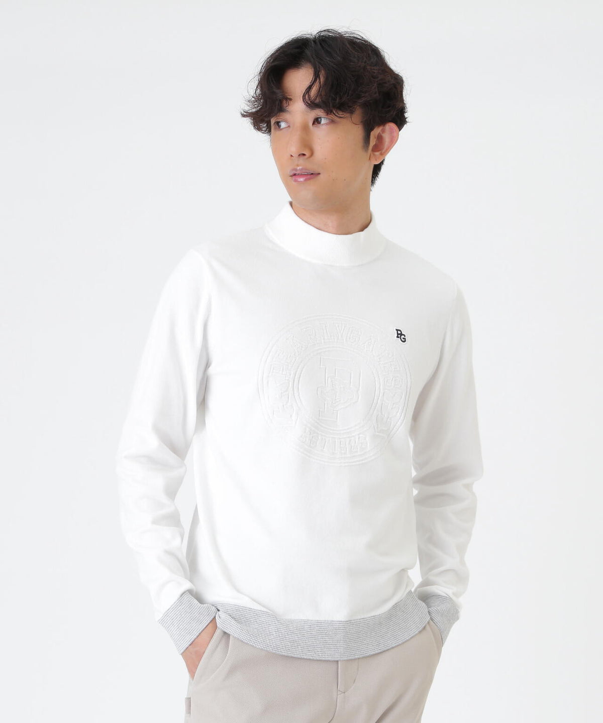 14G天竺カシミヤタッチモックネックニットプルオーバー (MENS)