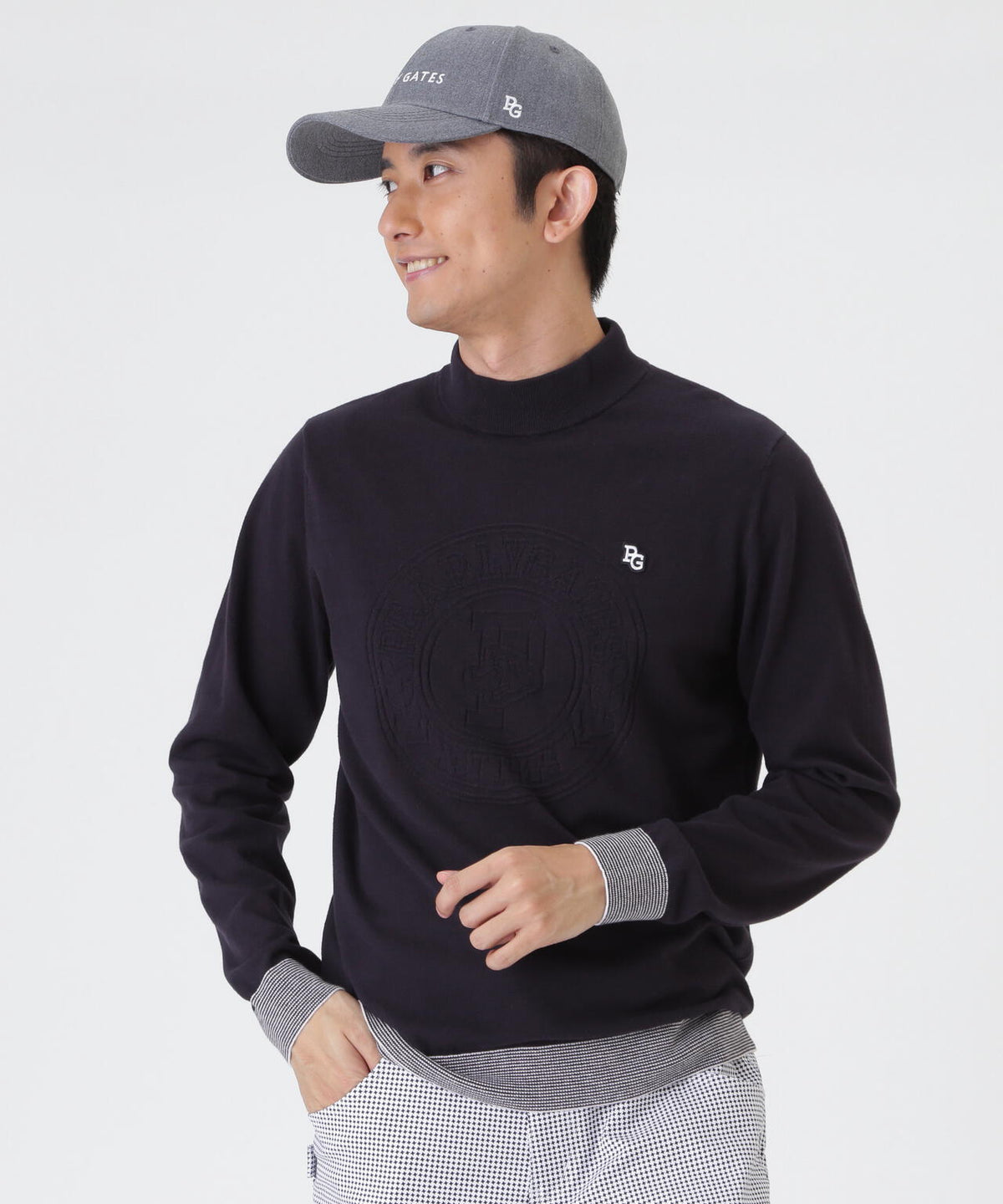 14G天竺カシミヤタッチモックネックニットプルオーバー (MENS)