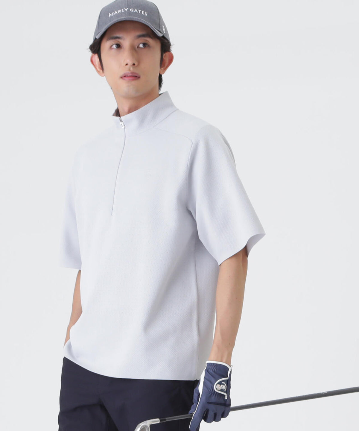 16GメッシュWJQ半袖ハーフジップニットプルオーバー (MENS)