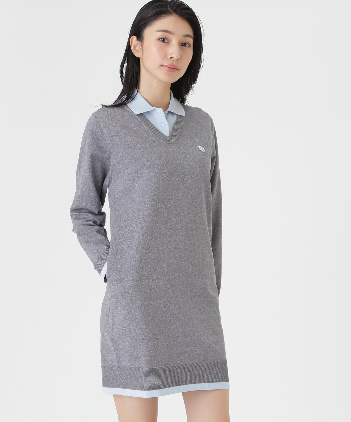 14G天竺レイヤード風ポロニットワンピース (WOMENS)