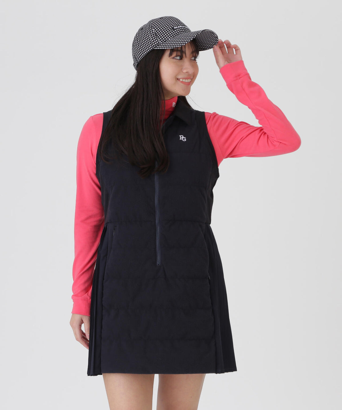 カルイシ×Nyタスランストレッチハーフジップポロ襟ジャンパースカート (WOMENS)