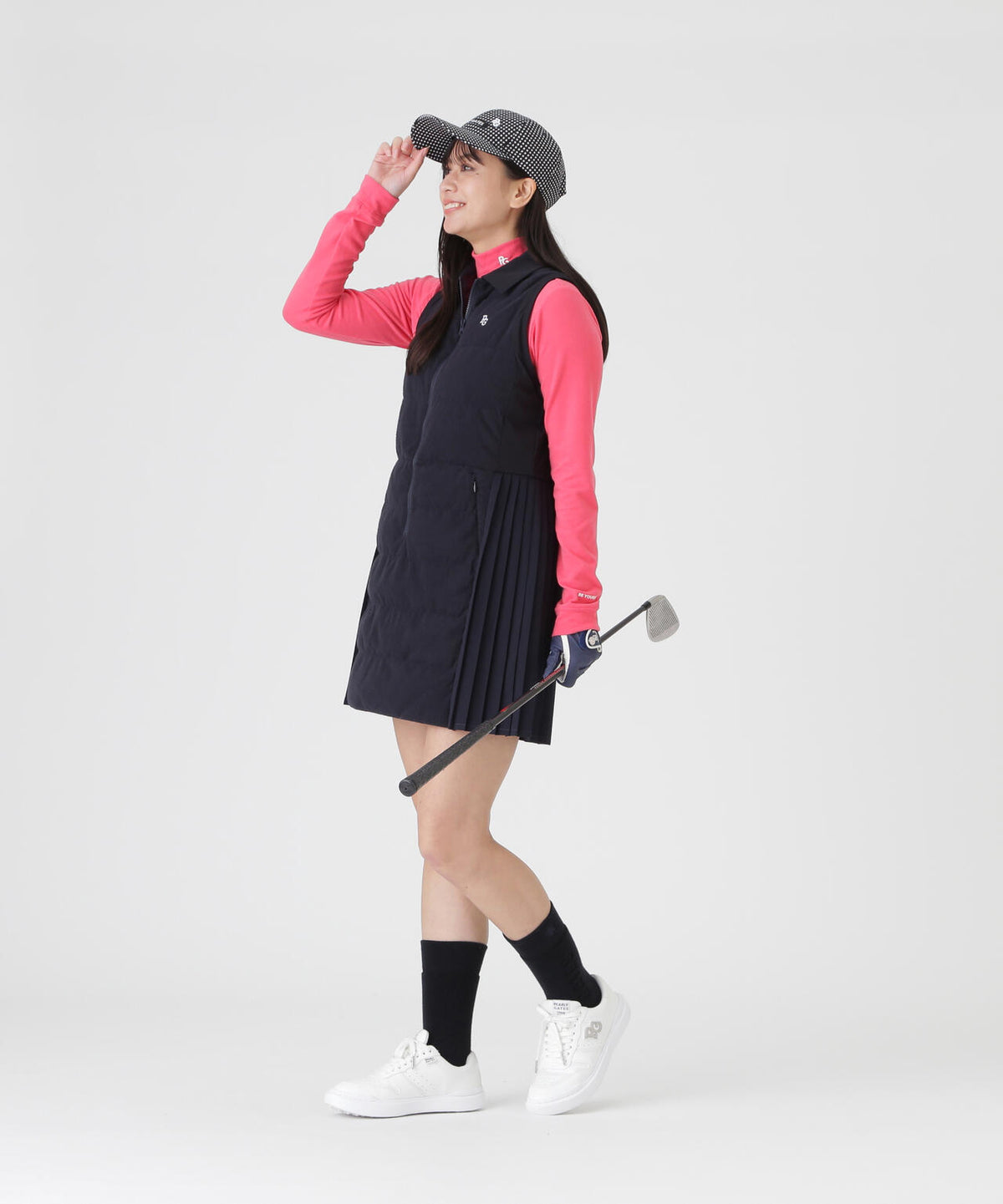 カルイシ×Nyタスランストレッチハーフジップポロ襟ジャンパースカート (WOMENS)