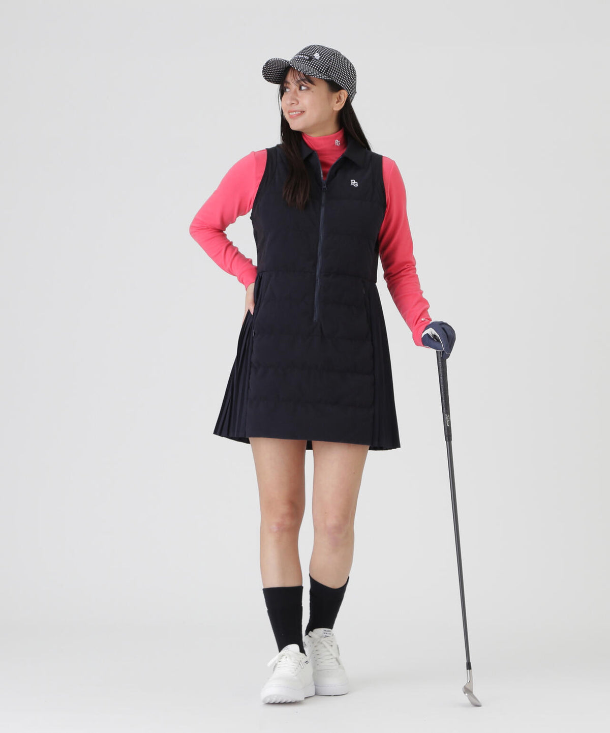 カルイシ×Nyタスランストレッチハーフジップポロ襟ジャンパースカート (WOMENS)