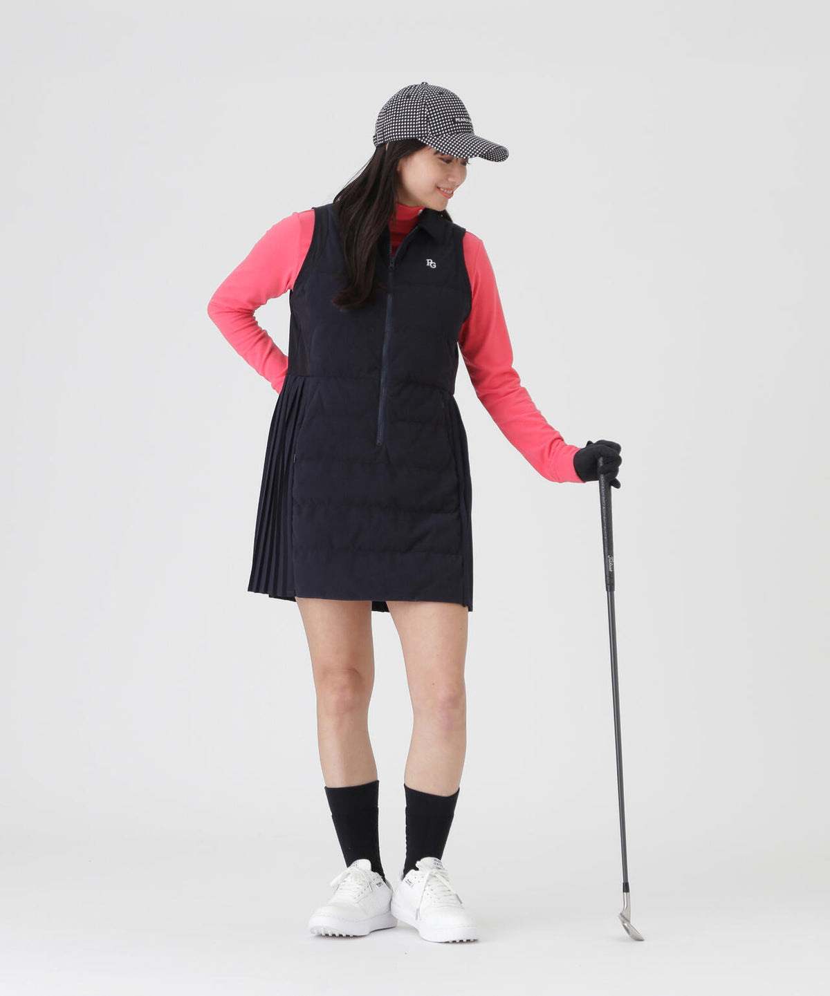 カルイシ×Nyタスランストレッチハーフジップポロ襟ジャンパースカート (WOMENS)
