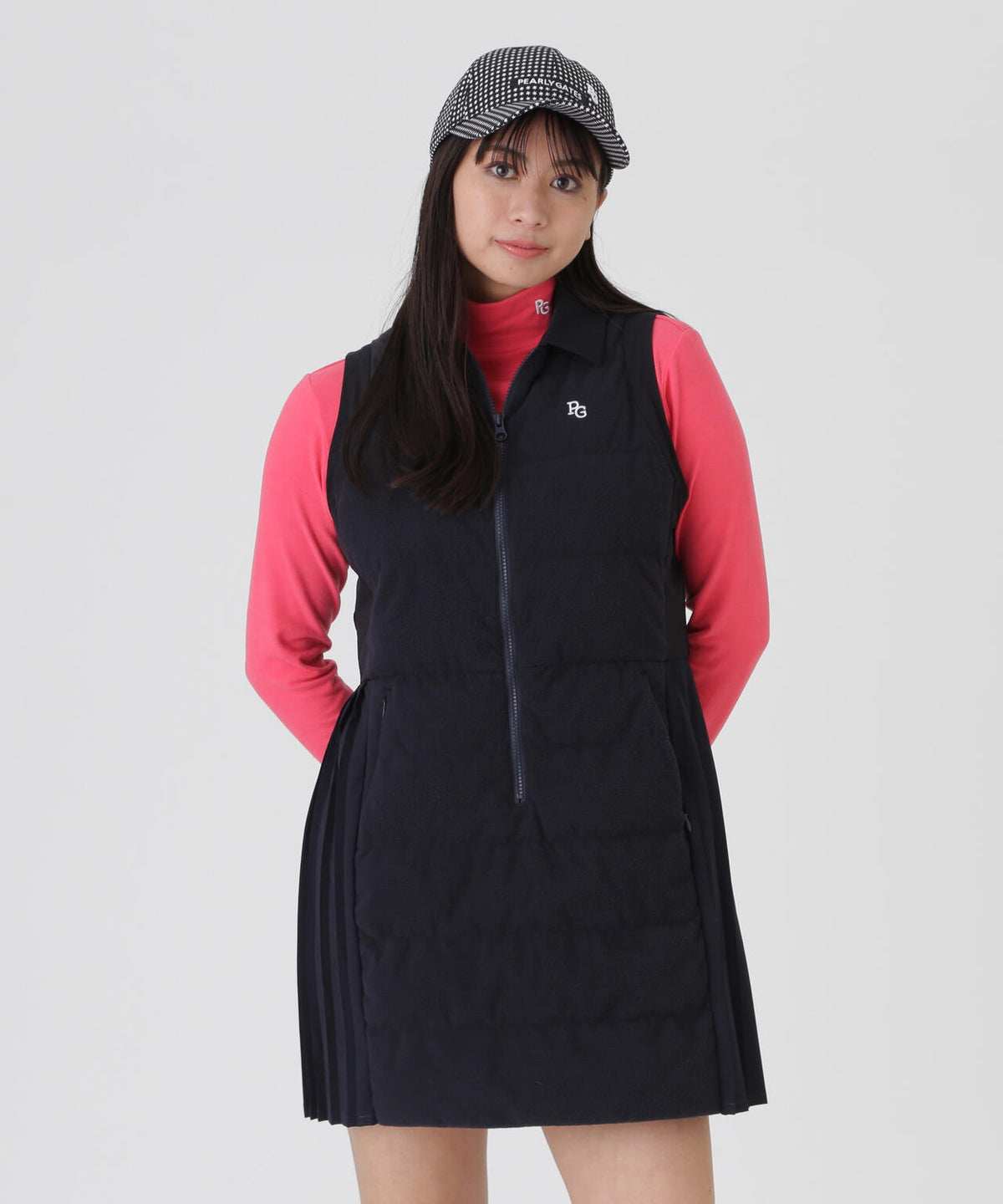 カルイシ×Nyタスランストレッチハーフジップポロ襟ジャンパースカート (WOMENS)