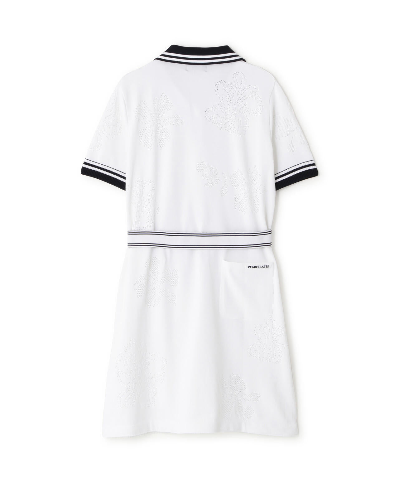 14G天竺×メッシュ花柄半袖ポロニットワンピース (WOMENS)
