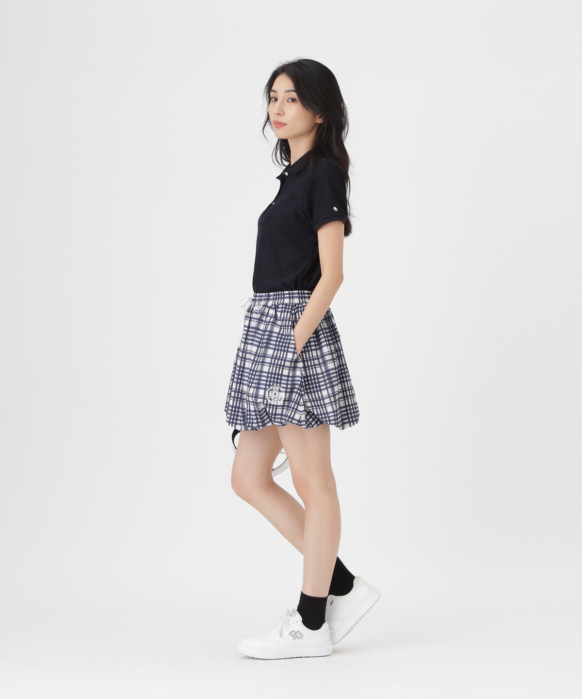 Peストレッチトリコットメッシュスカート <チェック柄> (WOMENS)