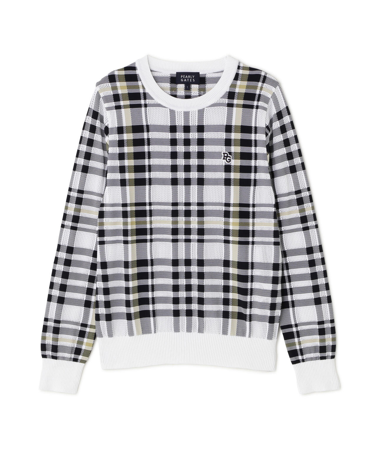 14Gメッシュクルーネックニットプルオーバー <チェック柄> (WOMENS)