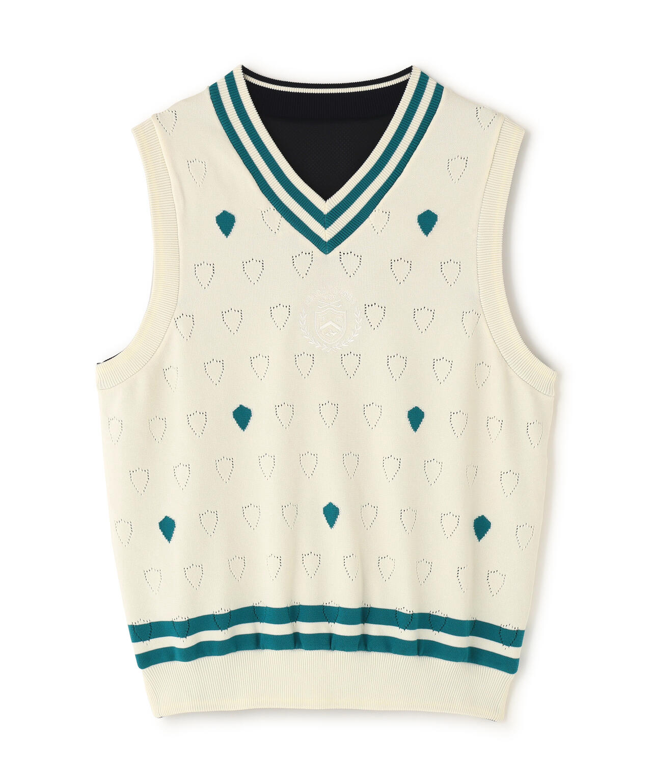 リバーシブルVネックニットベスト <エンブレム総柄> (WOMENS)