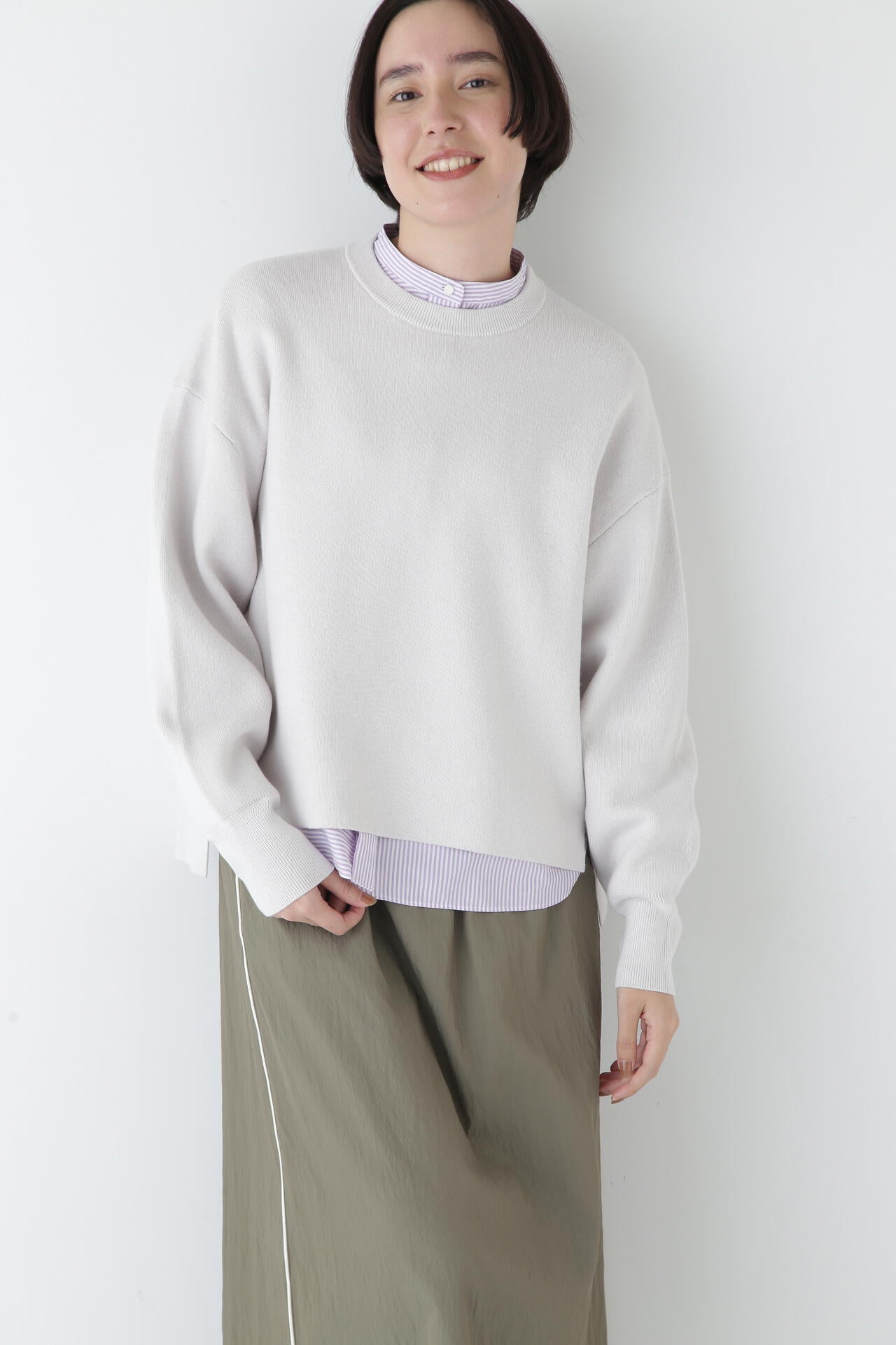 【ウォッシャブル】コットンカシミヤジャカードプルオーバー