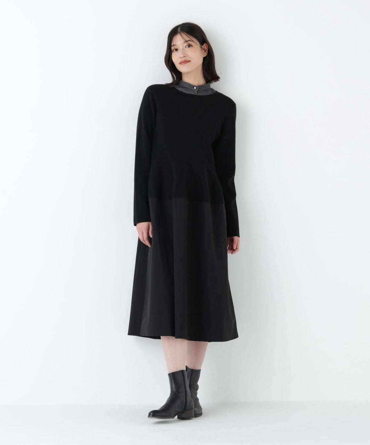 ≪洗える≫タフタドッキングニットワンピース