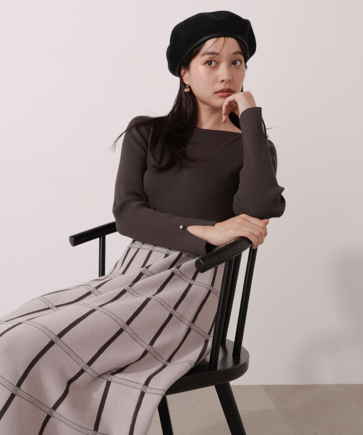 チェック柄ジャガードニットワンピース【ボルドー:official site限定】