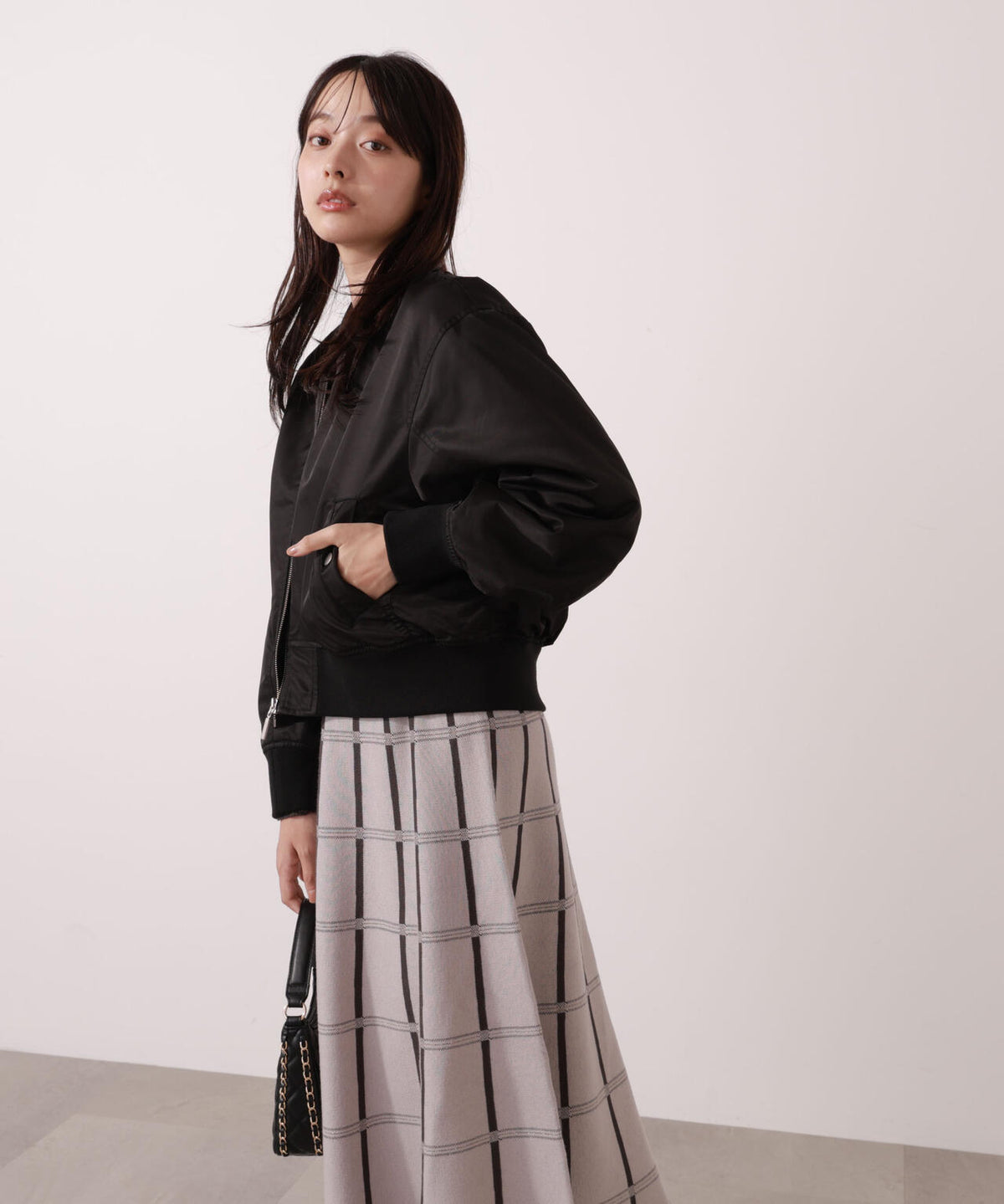 チェック柄ジャガードニットワンピース【ボルドー:official site限定】