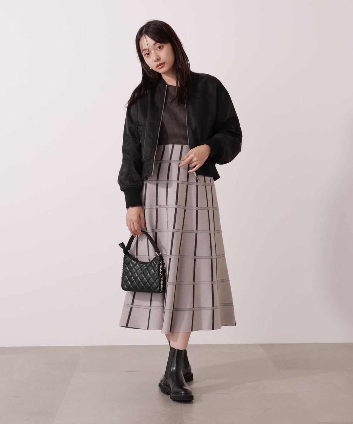 チェック柄ジャガードニットワンピース【ボルドー:official site限定】