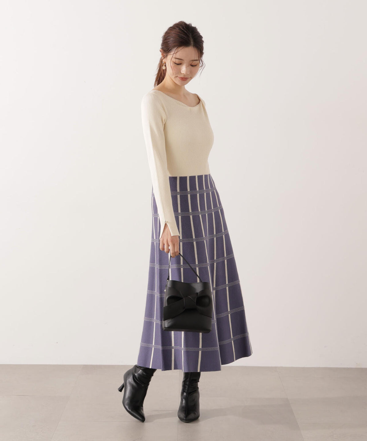 チェック柄ジャガードニットワンピース【ボルドー:official site限定】