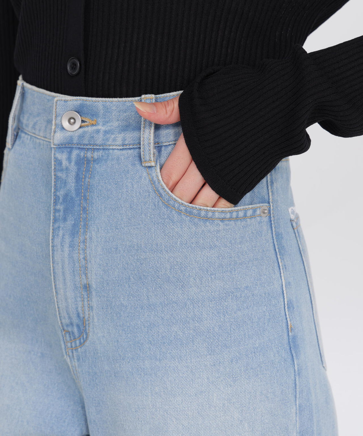 <a/mie>レースハイウエストワイドデニムパンツ
