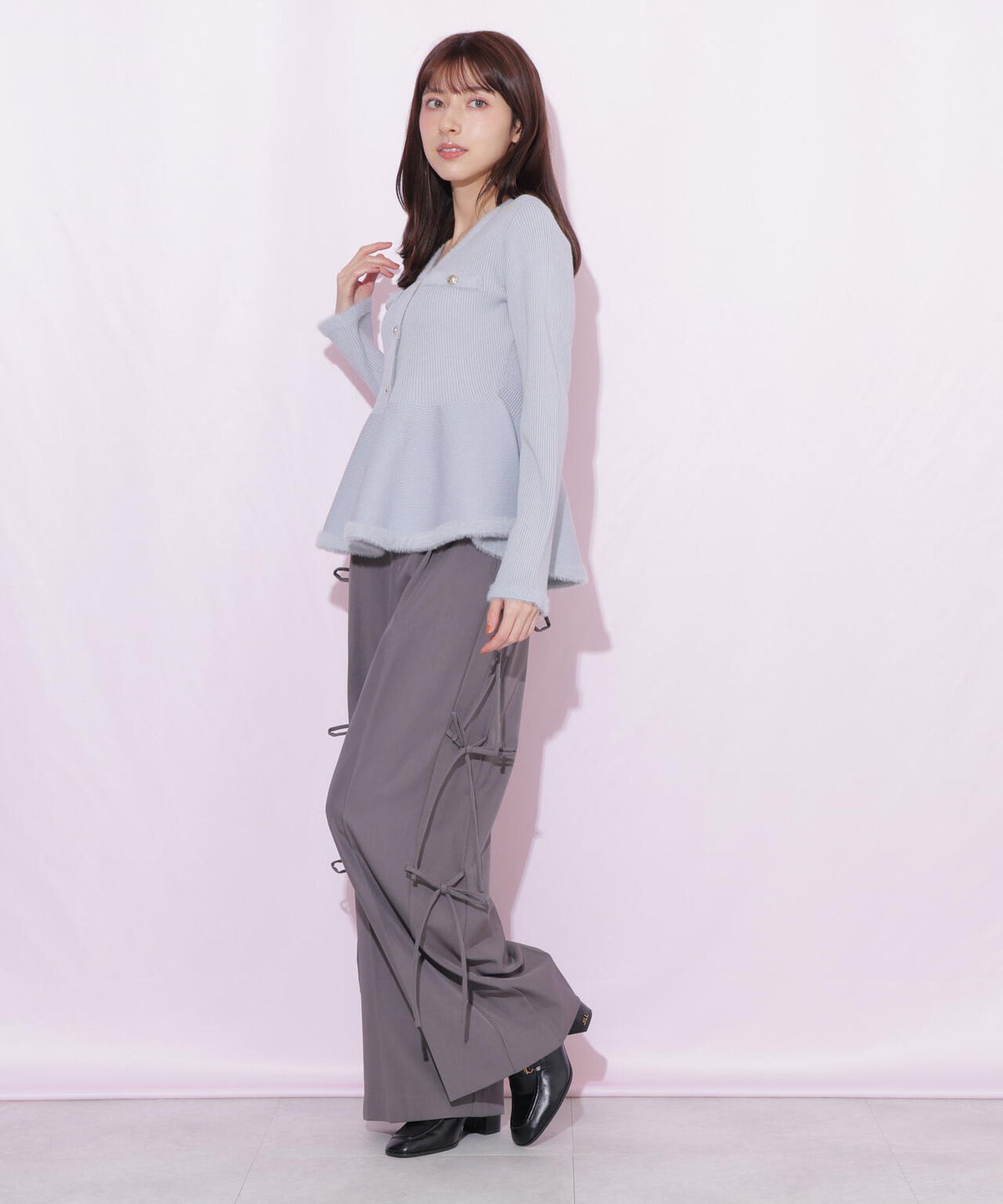 サイドリボンワイドパンツ