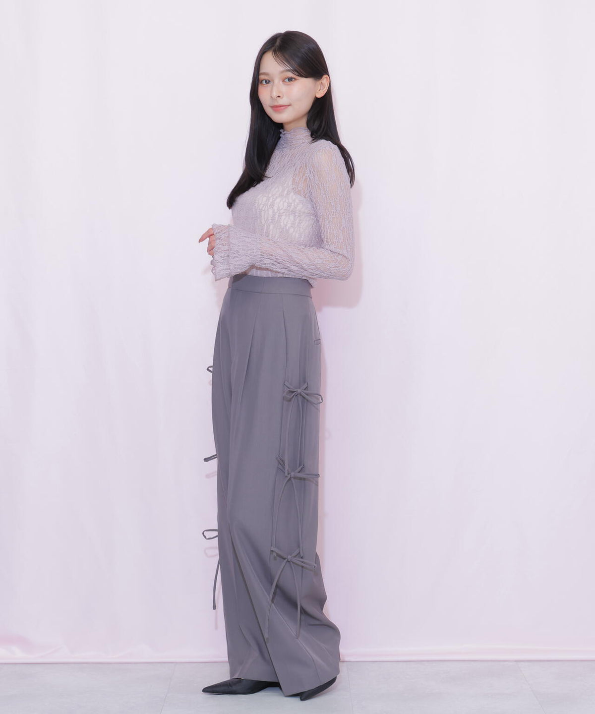 サイドリボンワイドパンツ