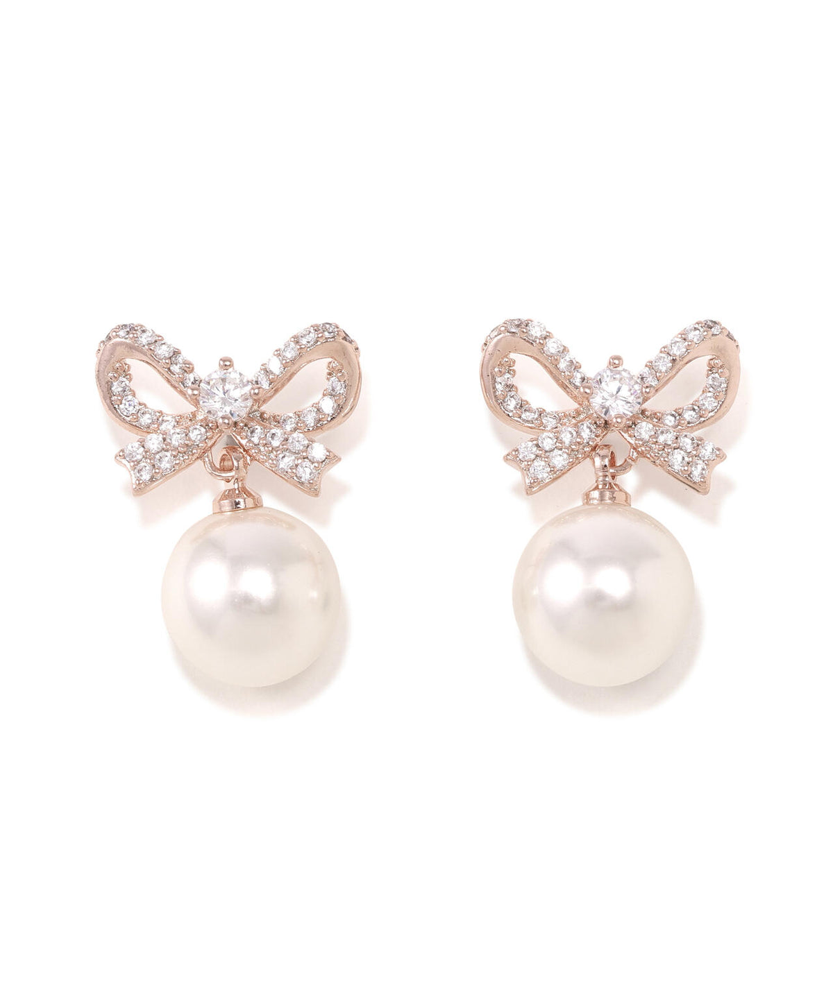 Cubic リボンパールピアス