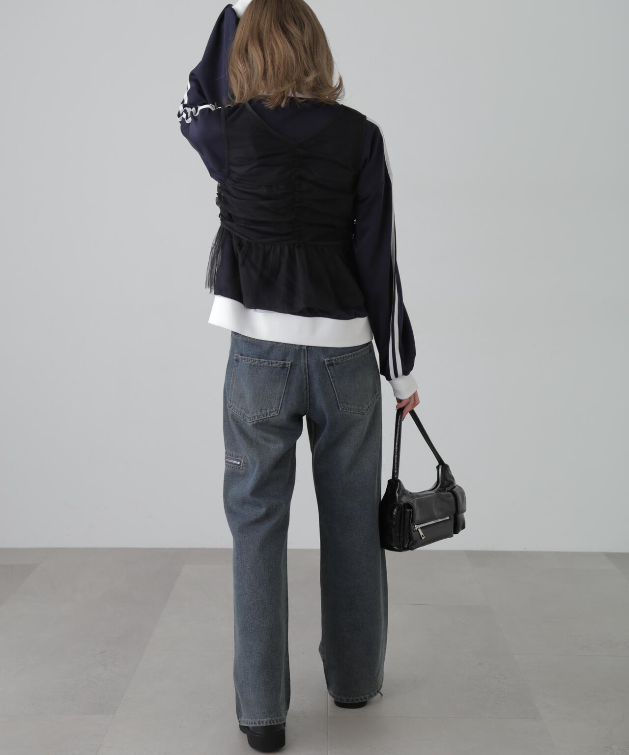 チュールジップペプラムビスチェ