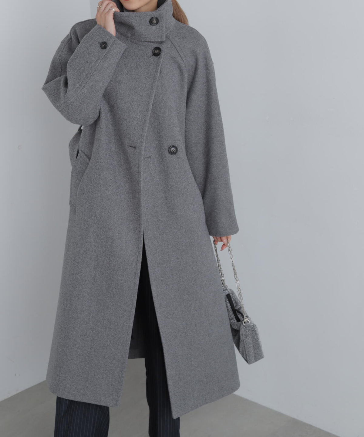 【3サイズ展開XS-M】スタンドカラーロングコート【低身長サイズ有】