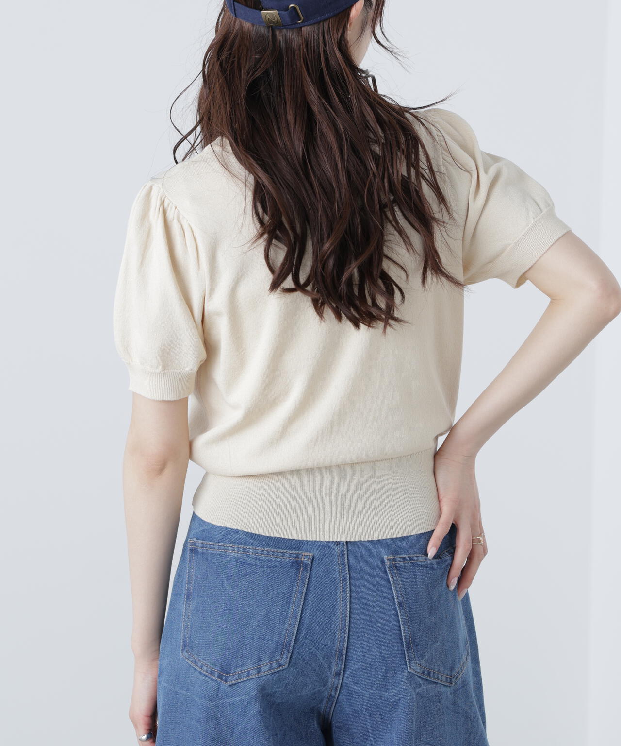 キャミレイヤードカシュクール半袖ニット