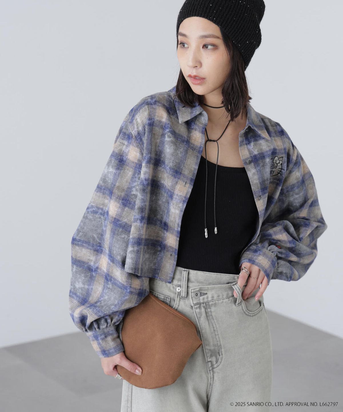 【HELLO KITTY】サンリオキャラクターズコラボ CHECK SHIRT チェックシャツ